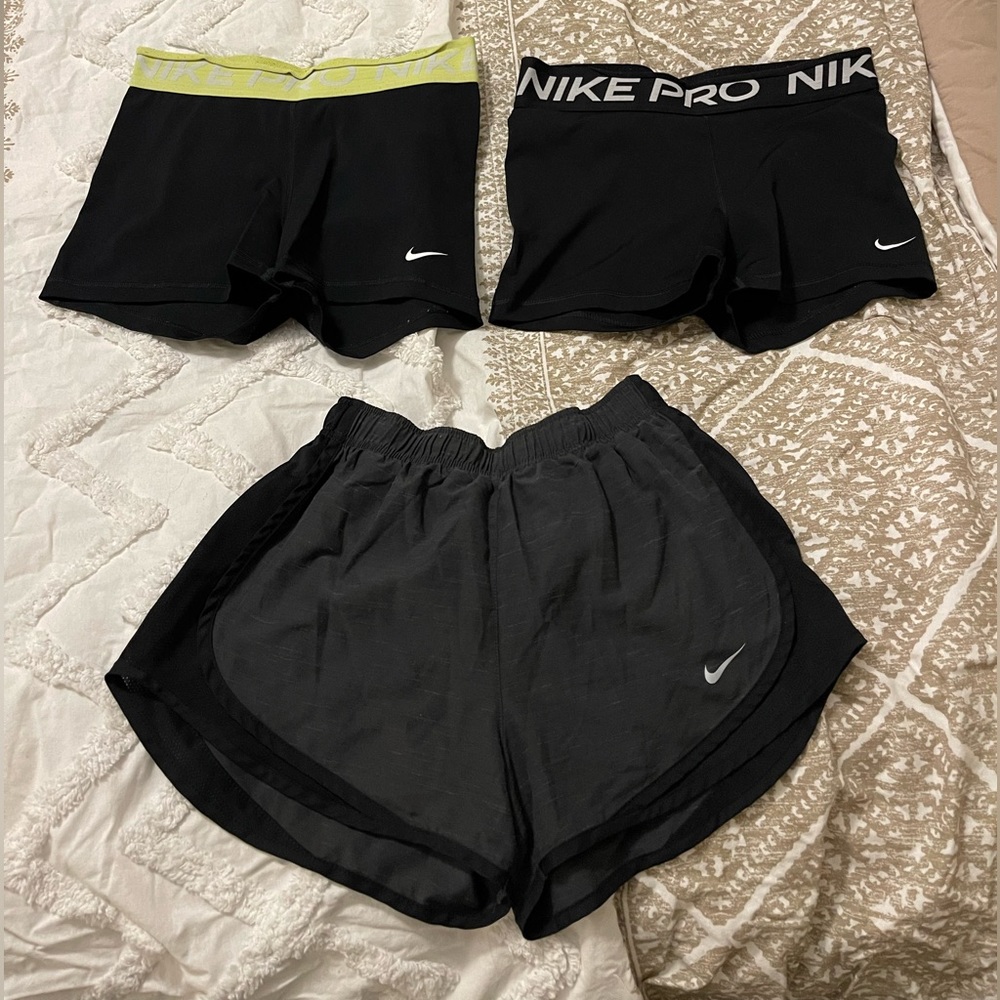Nike Shorts bundle, Nike pro size M, Nike running shorts size small.